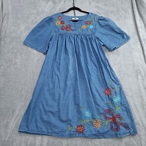 Bechamel Vtg Womens L Floral Embroidered Denim House MuuMuu Patio Dress Spring